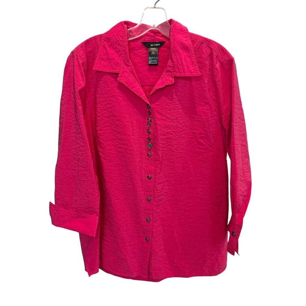 Ali Miles Pink Eclectic Button Long Sleeve Blouse Artsy Lagenlook Size‎ Large